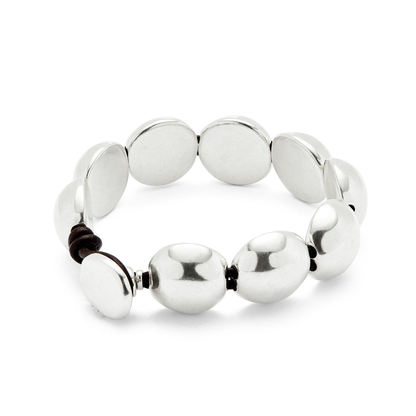 UNOde50 Ser Intrepida Large Round Beads Silver-Plated Leather Bracelet - Large