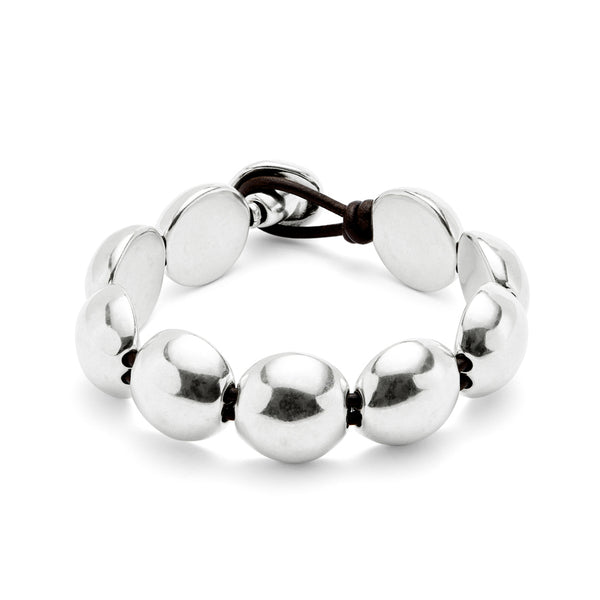 UNOde50 Ser Intrepida Large Round Beads Silver-Plated Leather Bracelet - Medium