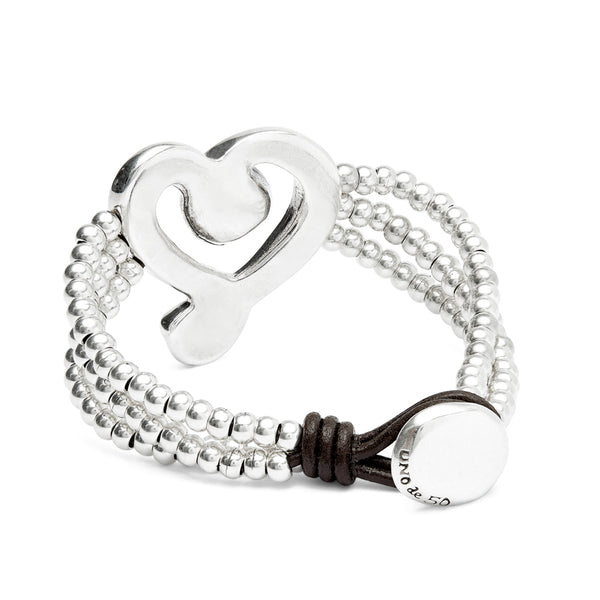 UNOde50 Ser Expresiva Silver-Plated Heart Beaded Bracelet - Medium