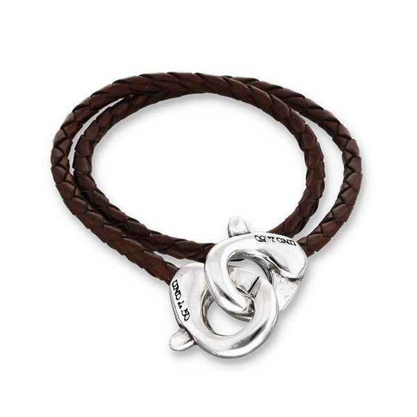 UNOde50 Ser Inseparable Brown Double Leather Interlocked Bracelet - Large