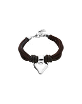 UNOde50 Brown Silk Thread & Leather Heart Bracelet - Medium