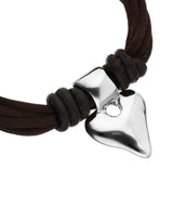 UNOde50 Brown Silk Thread & Leather Heart Bracelet - Medium