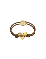UNOde50 18k Gold Heart Brown Elastic Thread Bracelet - Medium