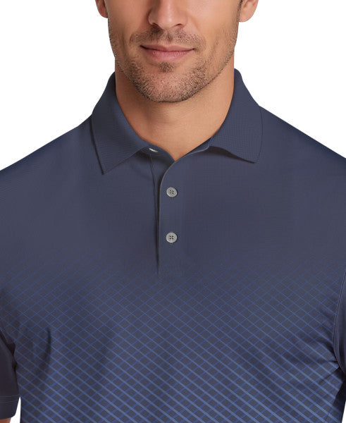 PGA Tour Mens Ombre Plaid Print Short Sleeve Golf Polo Shirt