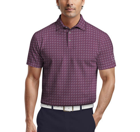 PGA Tour Mens All-Over Motion Geo Print Short Sleeve Golf Polo Shirt