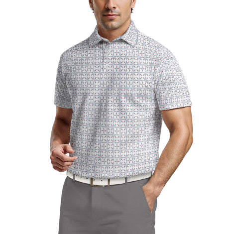 PGA Tour Mens Layered Boat Print Short Sleeve Golf Polo Shirt