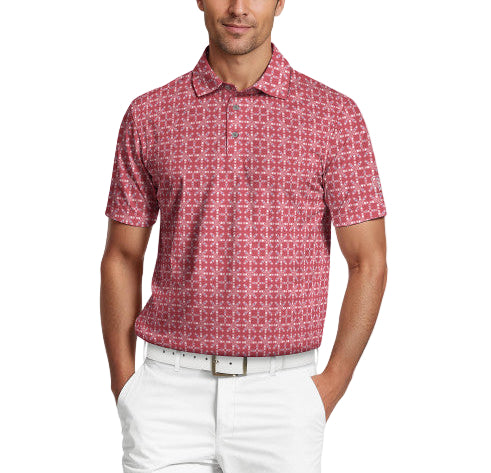 PGA Tour Mens Layered Boat Print Short Sleeve Golf Polo Shirt