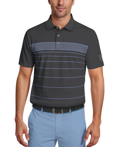 PGA Tour Mens Engineered Chest Stripe Print Short Sleeve Golf Polo Shirt
