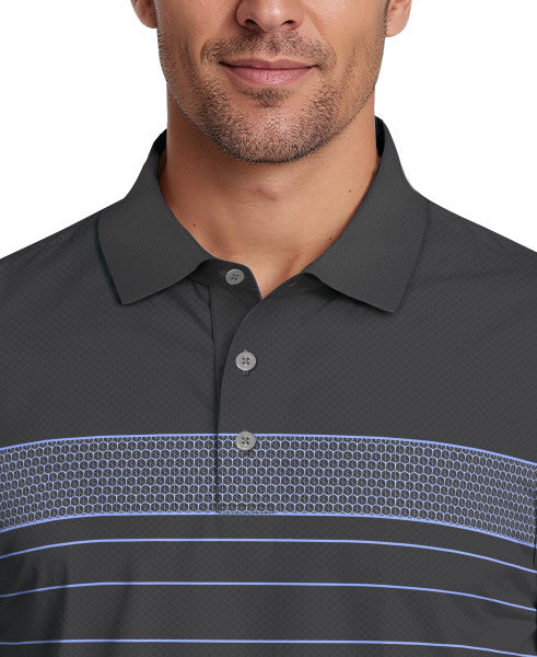 PGA Tour Mens Engineered Chest Stripe Print Short Sleeve Golf Polo Shirt