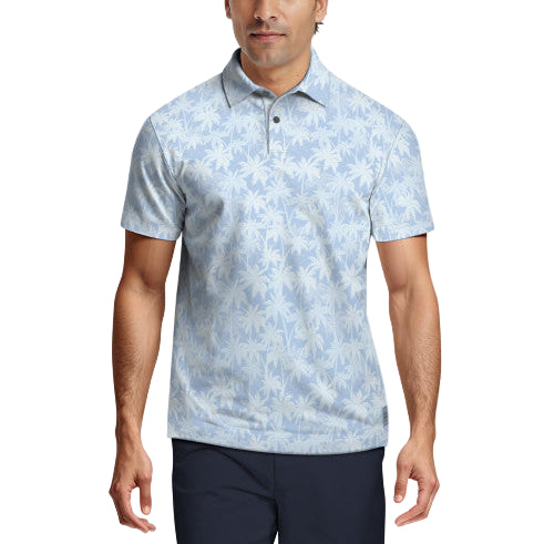 PGA Tour Mens All-Over Geo Palm Print Short Sleeve Golf Polo Shirt