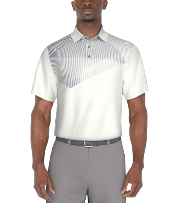 PGA Tour Mens Asymmetric Geo Print Performance Golf Short Sleeve Polo ShopCGX