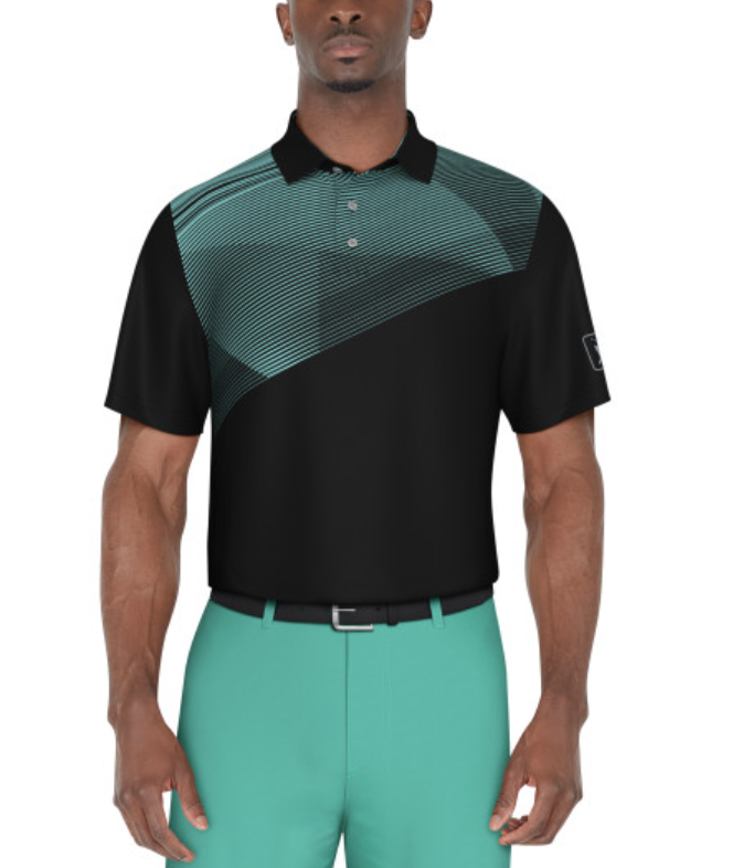 PGA Tour Mens Asymmetric Geo Print Performance Golf Short Sleeve Polo Shirt