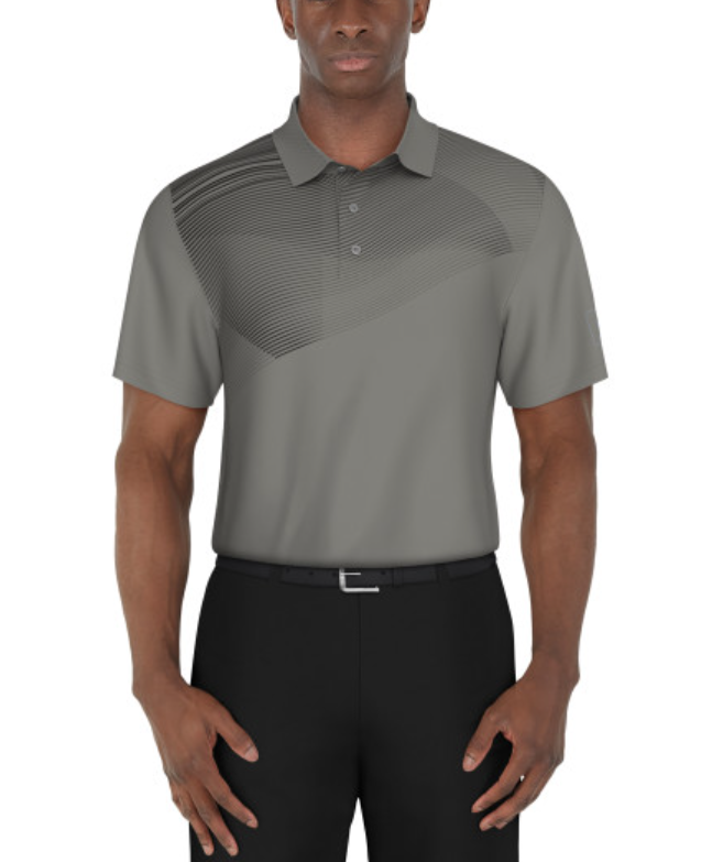 PGA Tour Mens Asymmetric Geo Print Performance Golf Short Sleeve Polo Shirt