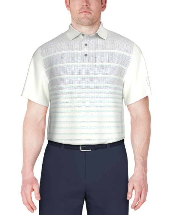 PGA Tour Mens Stripe Front Panel Performance Golf Short Sleeve Polo Shirt