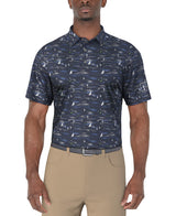 PGA Tour Mens Nautical Print Golf Short Sleeve Polo Shirt