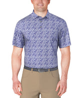 PGA Tour Mens Botanical Print Golf Polo Short Sleeve Shirt
