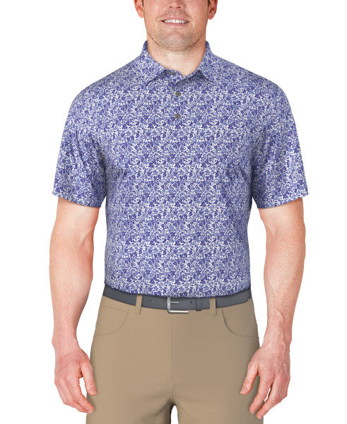 PGA Tour Mens Botanical Print Golf Polo Short Sleeve Shirt