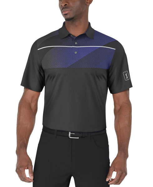 PGA Tour Mens Asymmetric Chest Stripe Print Golf Polo Short Sleeve Shirt