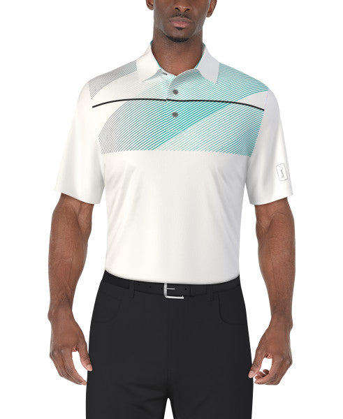 PGA Tour Mens Asymmetric Chest Stripe Print Golf Polo Short Sleeve Shirt