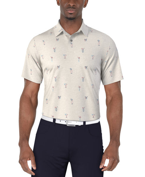 PGA Tour Mens Drink Print Golf Polo Short Sleeve Shirt