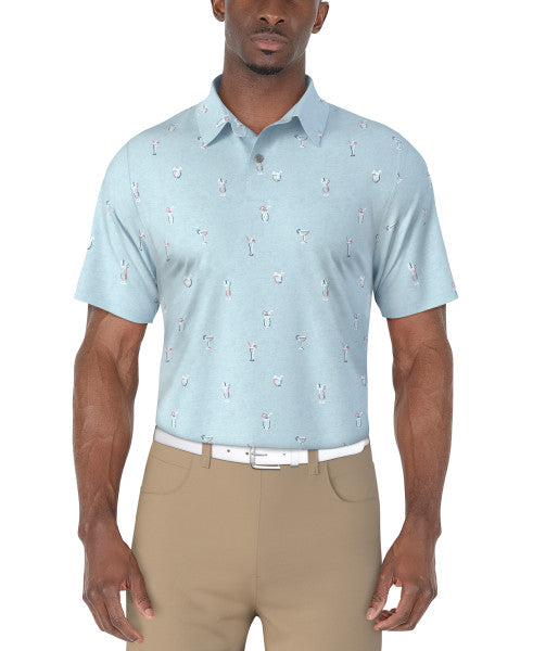 PGA Tour Mens Drink Print Golf Polo Short Sleeve Shirt