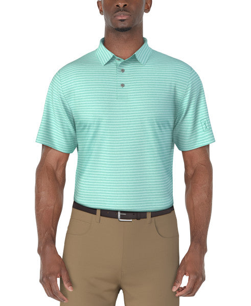 PGA Tour Mens Heather Feeder Stripe Golf Short Sleeve Polo Shirt