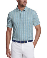 PGA Tour Mens All Over Energized Geo Print Golf Short Sleeve Polo Shirt