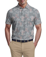 PGA Tour Mens Geometric Textured Floral Print Golf Short Sleeve Polo Shirt