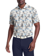 PGA Tour Mens Geometric Textured Floral Print Golf Short Sleeve Polo Shirt