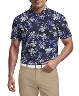 PGA Tour Mens All Over Tie Dye Floral Print Golf Short Sleeve Polo Shirt