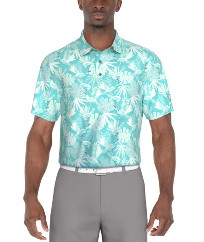 PGA Tour Mens Stencil Tropical Print Golf Short Sleeve Polo Shirt