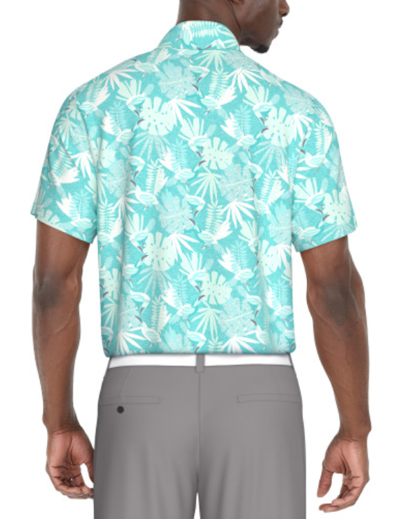 PGA Tour Mens Stencil Tropical Print Golf Short Sleeve Polo Shirt