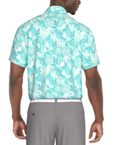 PGA Tour Mens Stencil Tropical Print Golf Short Sleeve Polo Shirt