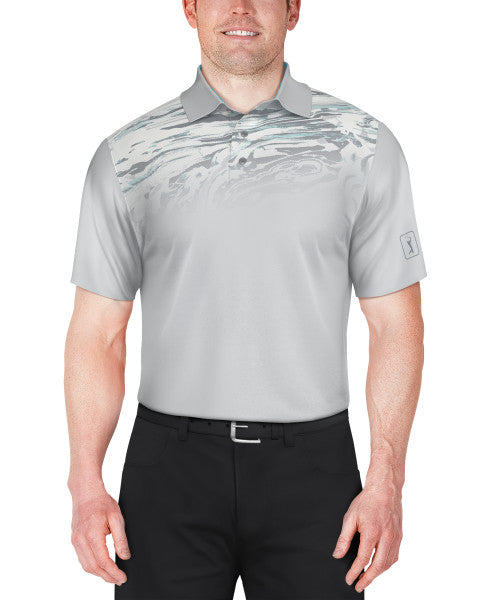 PGA Tour Mens Marble Ombre Print Golf Short Sleeve Polo Shirt