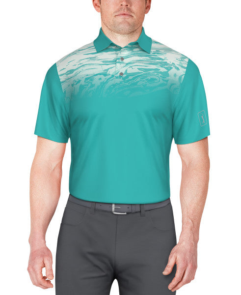 PGA Tour Mens Marble Ombre Print Golf Short Sleeve Polo Shirt