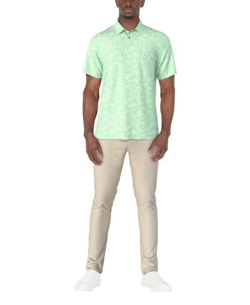 PGA Tour Mens Brush Stroke Geo Print Golf Short Sleeve Polo Shirt