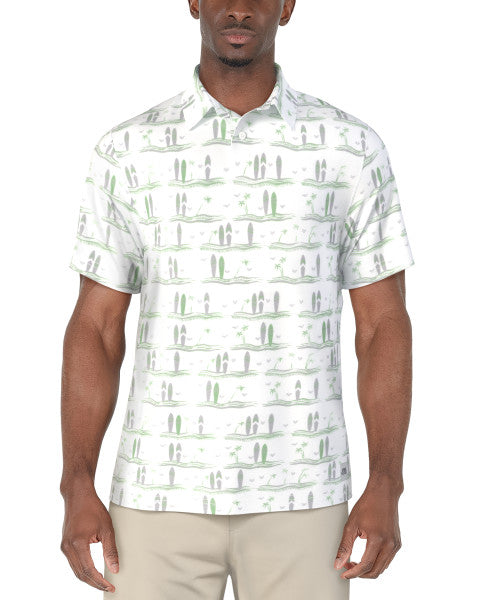 PGA Tour Mens Surfboard Print Golf Short Sleeve Polo Shirt