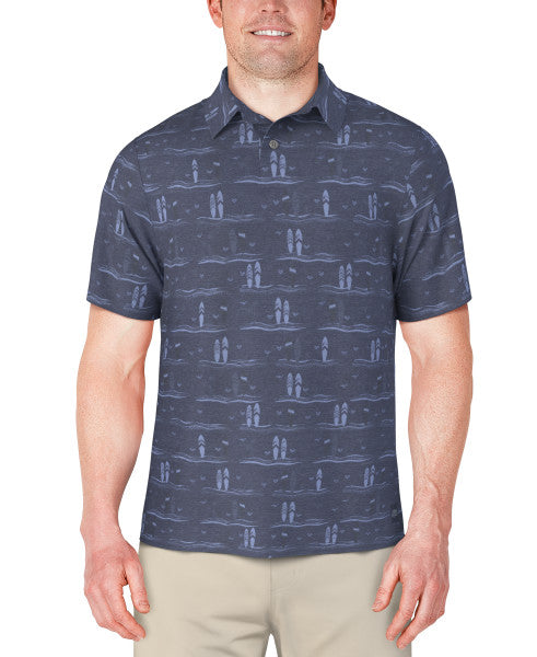 PGA Tour Mens Surfboard Print Golf Short Sleeve Polo Shirt