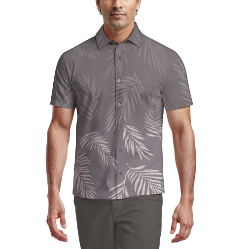 PGA Tour Mens Ombre Botanical Print Short Sleeve Button Down Shirt
