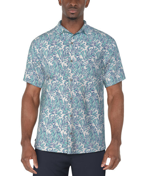 PGA Tour Mens Seersucker Palm Print Golf Short Sleeve Shirt