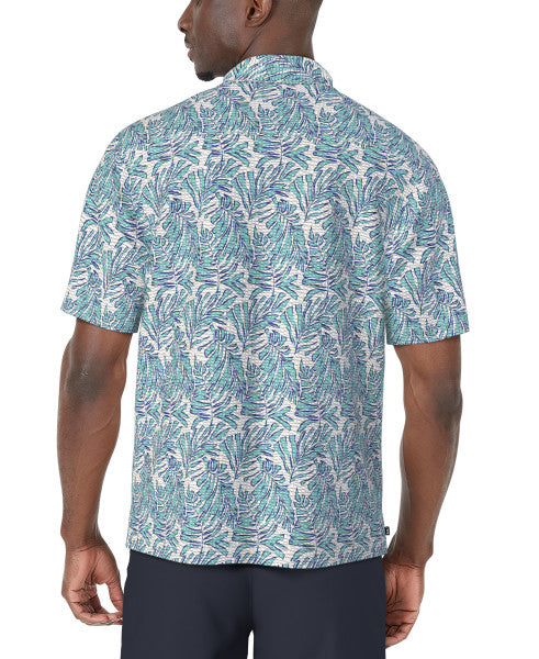 PGA Tour Mens Seersucker Palm Print Golf Short Sleeve Shirt