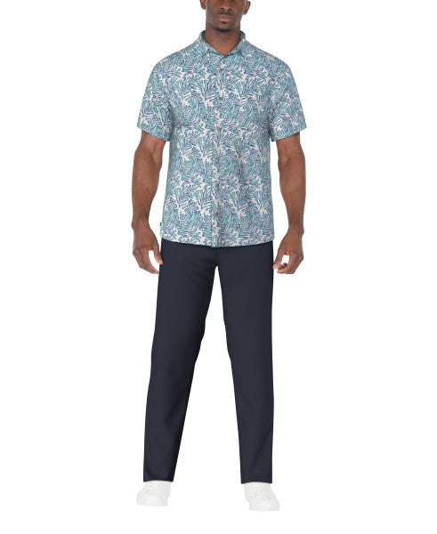 PGA Tour Mens Seersucker Palm Print Golf Short Sleeve Shirt