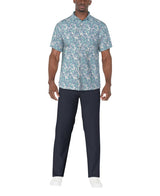 PGA Tour Mens Seersucker Palm Print Golf Short Sleeve Shirt