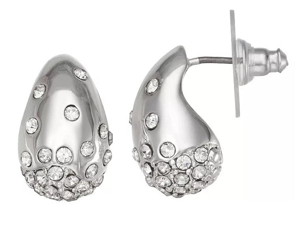 Nine West Silver-Tone Crystal Pavé Teardrop Stud Post Earrings