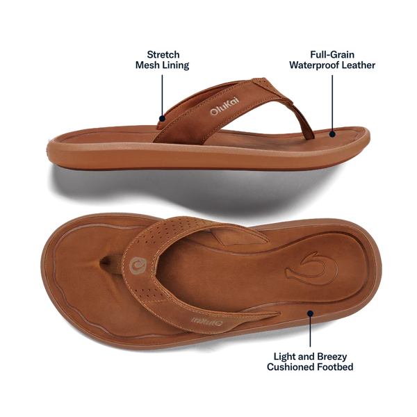 OluKai Mens Pili Waterproof Leather Sandals