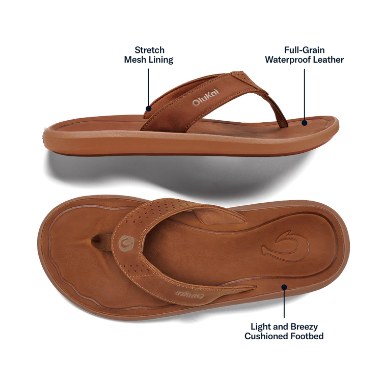 OluKai Mens Pili Waterproof Leather Sandals