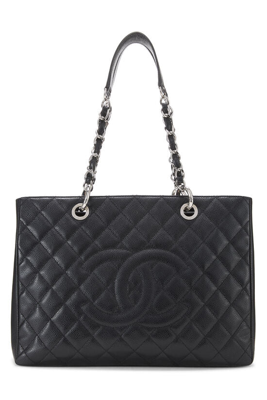 Chanel Black Quilted Caviar Grand Shopping Tote Handbag