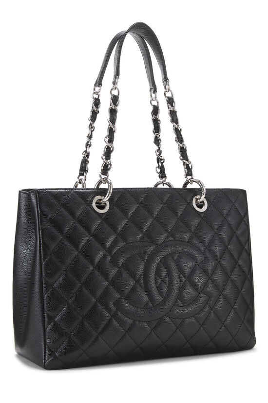 Chanel Black Quilted Caviar Grand Shopping Tote Handbag