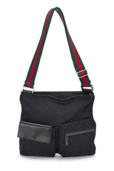 Gucci Black Canvas Web Double Pocket Messenger Handbag