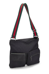 Gucci Black Canvas Web Double Pocket Messenger Handbag